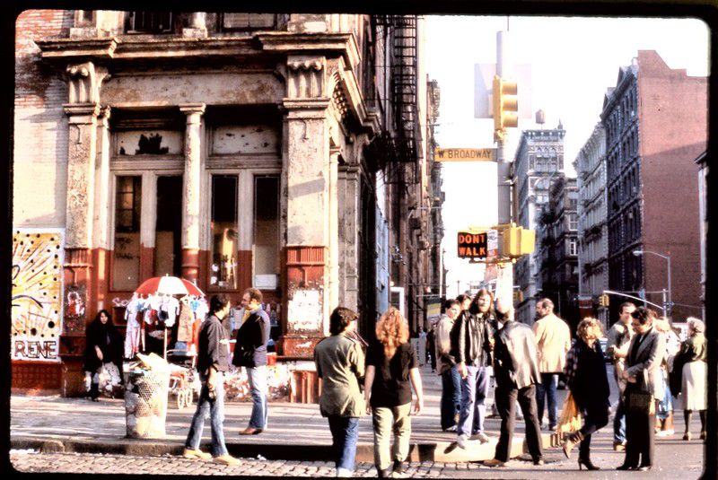 West Broadway & Broome Street, looking east down Broome Street. Mid-1980s.<br/>